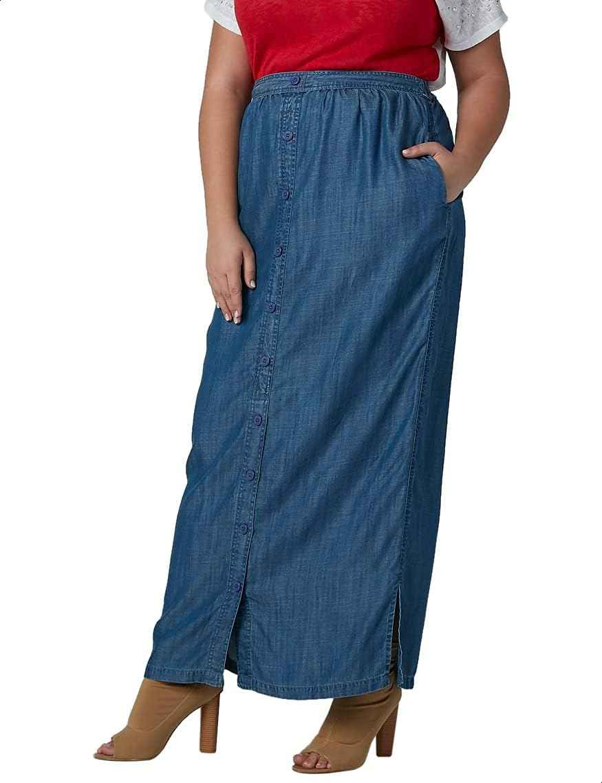 Splash Side Pockets Maxi Straight-Cut Denim Skirt for Women