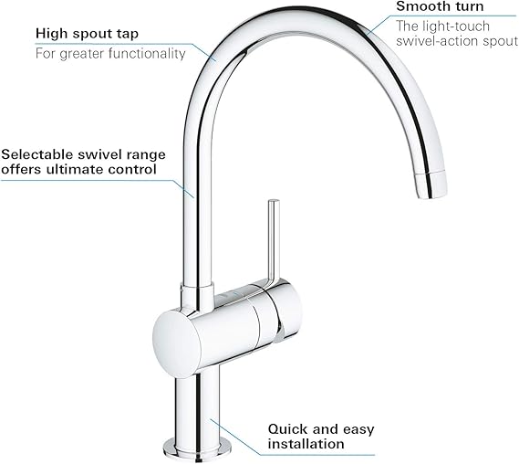 خلاط مطبخ Grohe Minta بذراع واحدة – تصميم ألماني فاخر وتحكم مثالي بالمياه