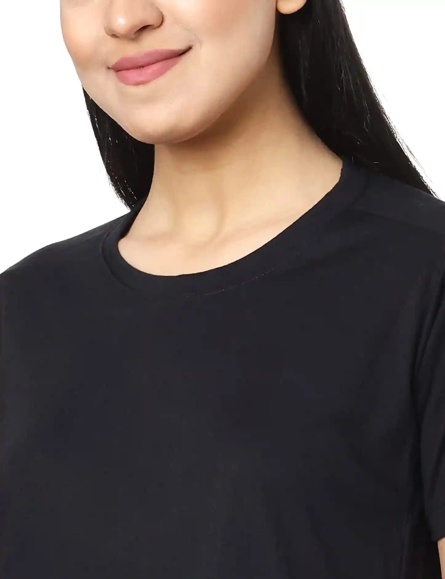 Jamila Cotton Round-Neck Short-Sleeve Side-Slits Longline Top For Women - Safqqa Egypt