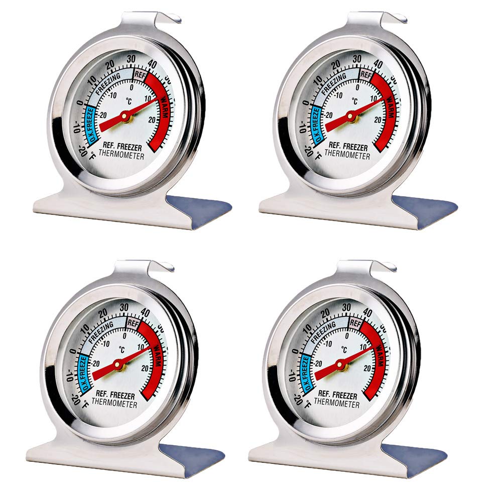 4-Pack Refrigerator & Freezer Thermometer – Large Dial Stainless Steel Thermometers