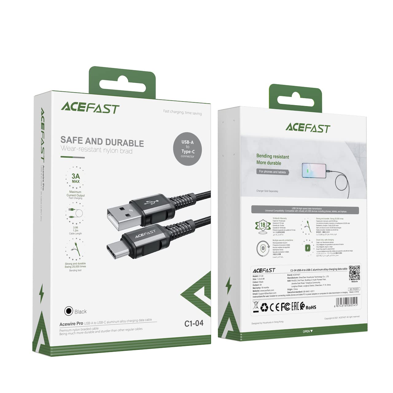 كابل ACEFAST من USB-A إلى USB-C م نقل بيانات عالي السرعة لتحسين الكفاءه سبائك الألمنيوم – بطول 1.2 متر