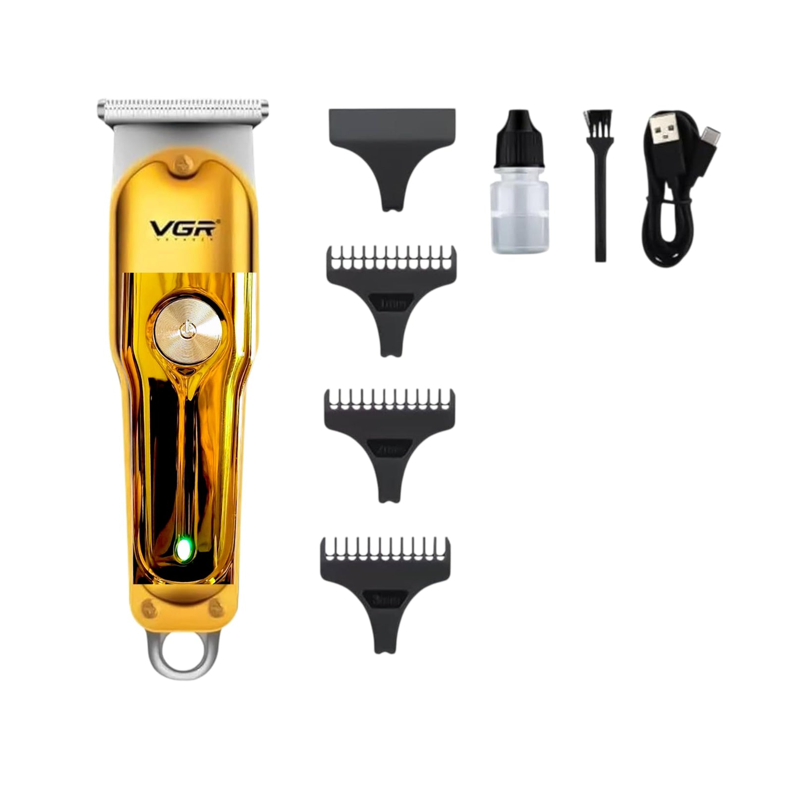 VGR Professional Hair Trimmer, Cordless T-Blade with Multiple Length Controls, USB Fast Charging, Gold