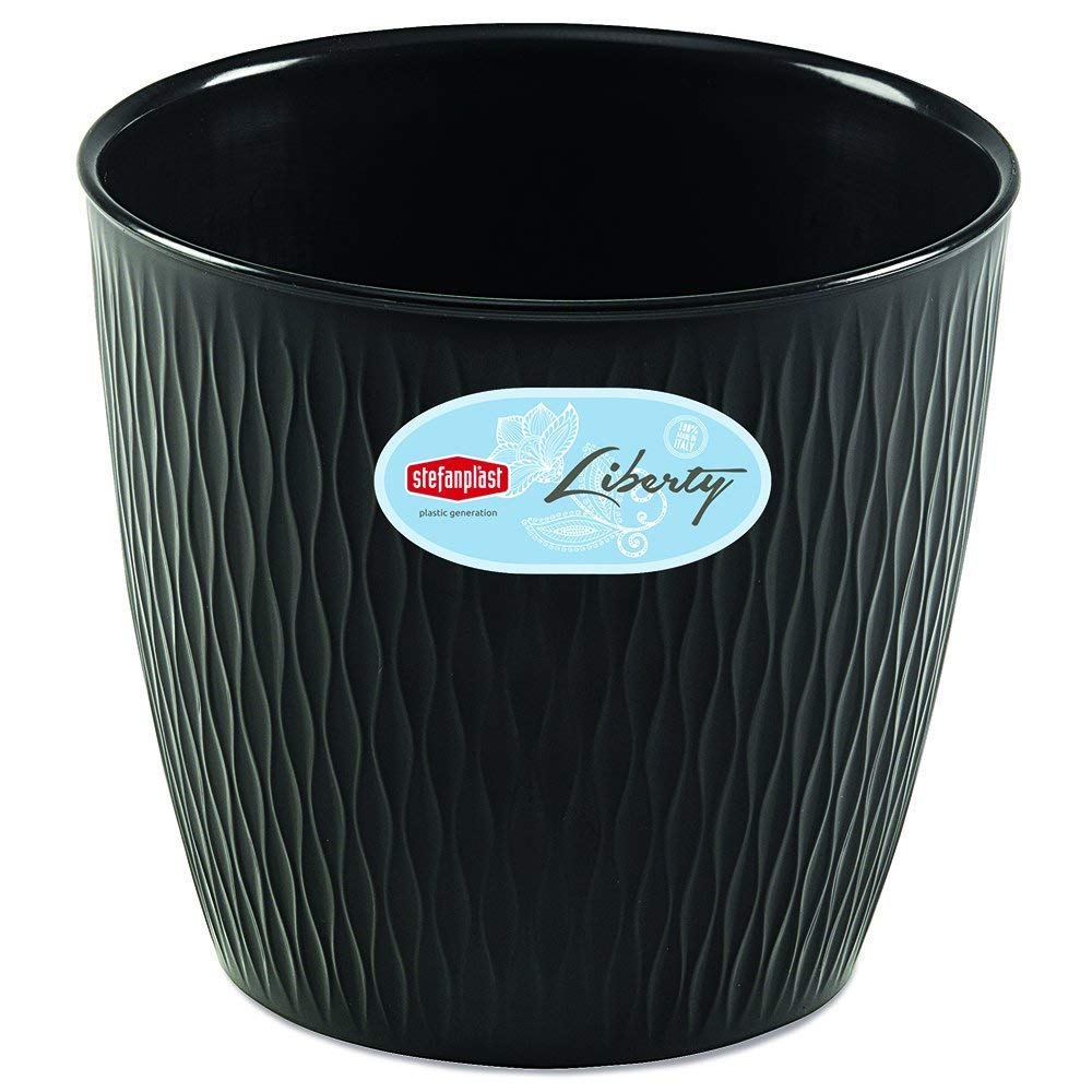 Stefanplast Liberty Round Pot 25 cm, Graphite, Decorative Plant Pot for Indoor and Outdoor Use