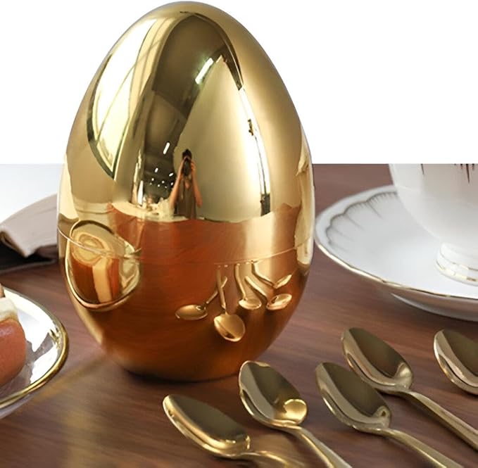 Onon Turkish Egg Shape Stand Spoon 24-Piece Set, Olimpos Laser