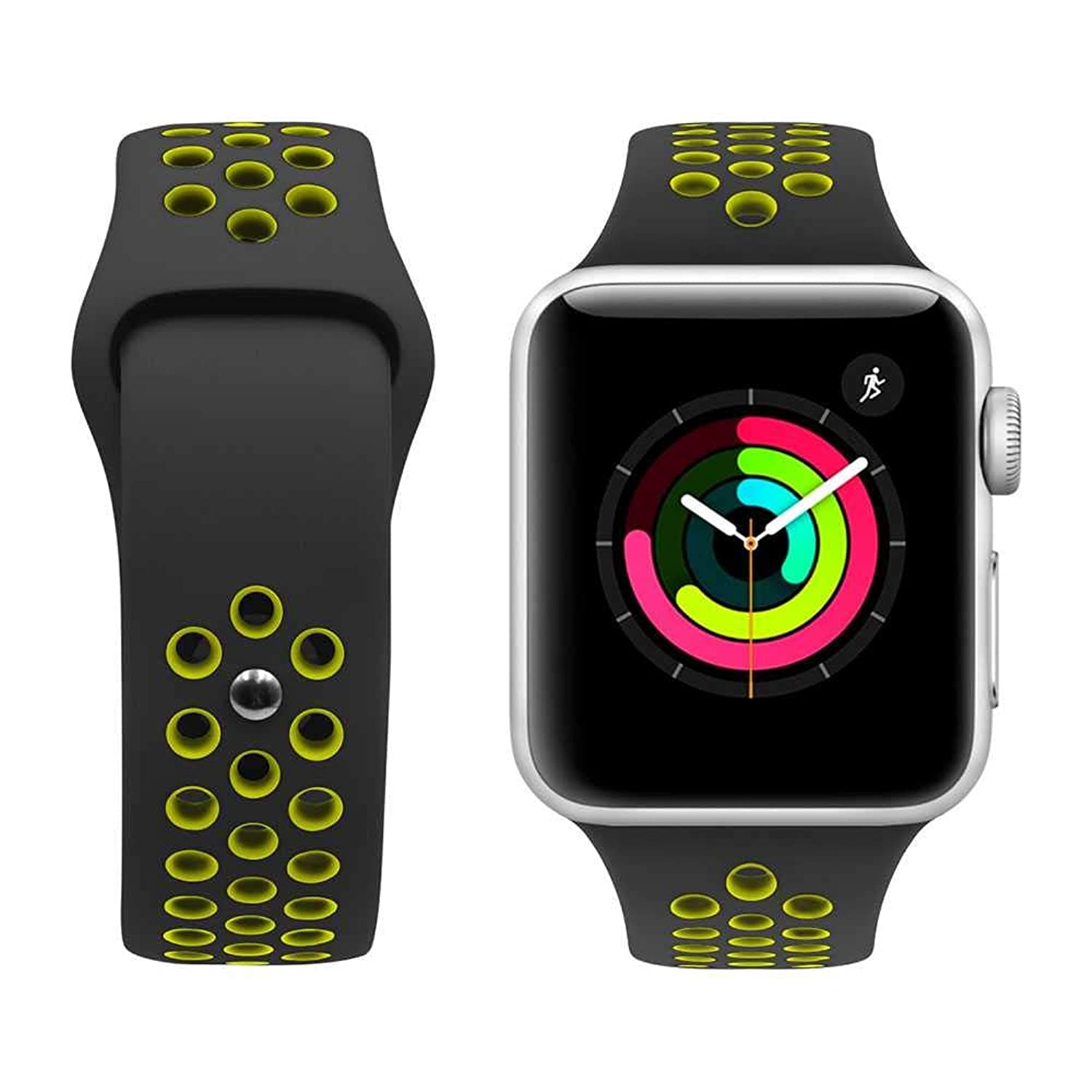 Porodo Watch Band for Apple Watch 44mm / 42mm, Compatible with Series 4 & 5, Dual Color Strap Black/Yellow