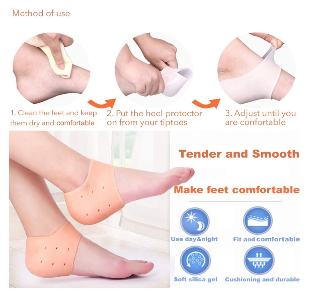 واقي كعب جل من السيليكون – لتخفيف آلام الكعب والتهاب اللفافة الأخمصية والشوكة العظمية – تصميم مريح قابل للتنفس