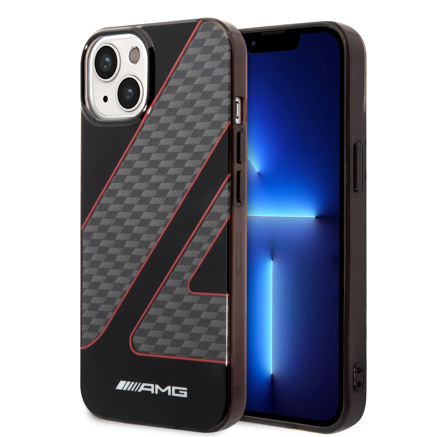 CG MOBILE AMG Transparent Double Layer Case With Checkered Flag Pattern Crystal Case/Bumper Protection/Anti-Explosion/Anti-Fall/Anti-Scratch Compatible With iPhone 14 Plus 6.7