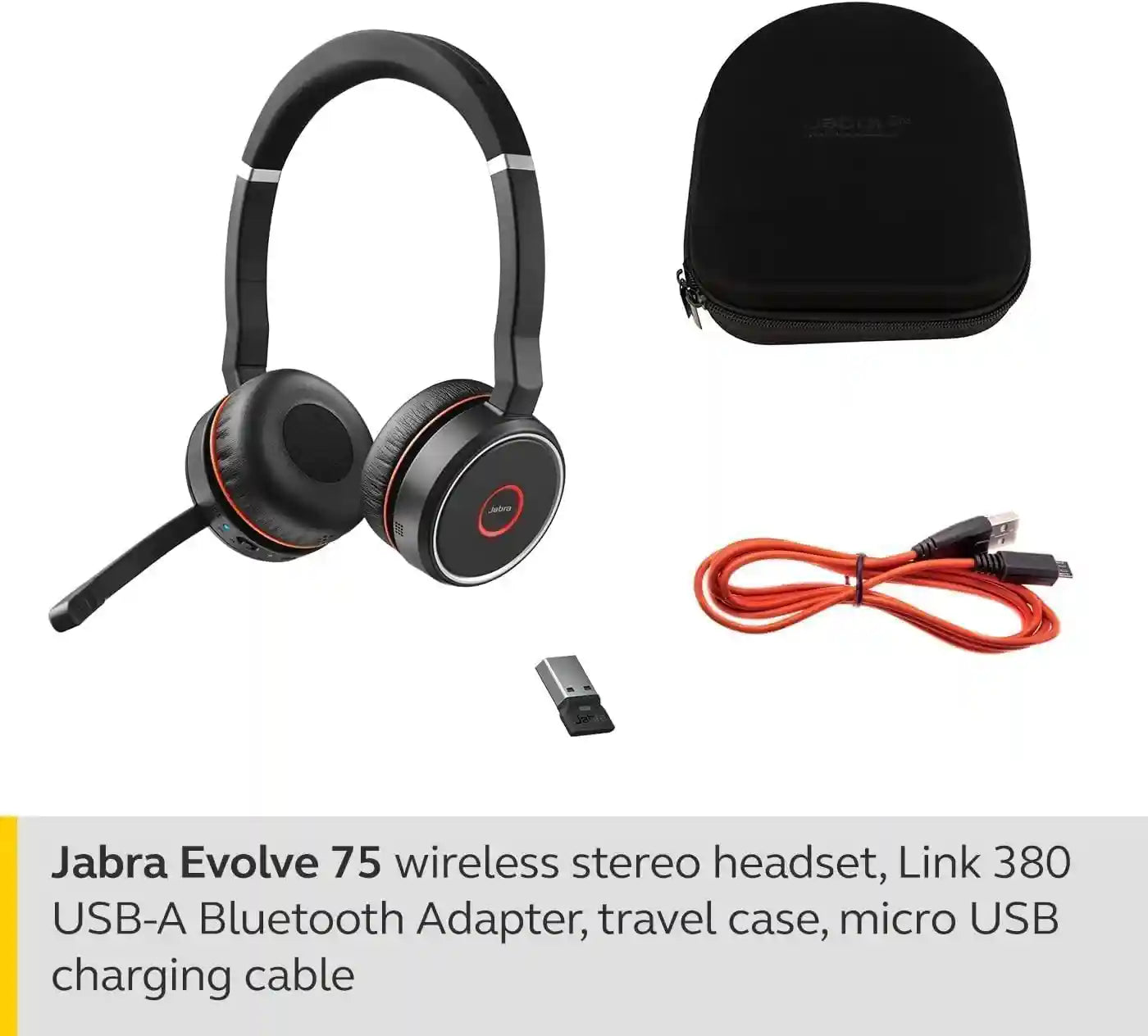 Jabra Evolve 75 MS Wireless Headset, Stereo – Includes Link 370 USB Adapter – Bluetooth Headset with World-Class Speakers, Active Noise-Cancelling Microphone, All Day Battery - Safqqa Egypt