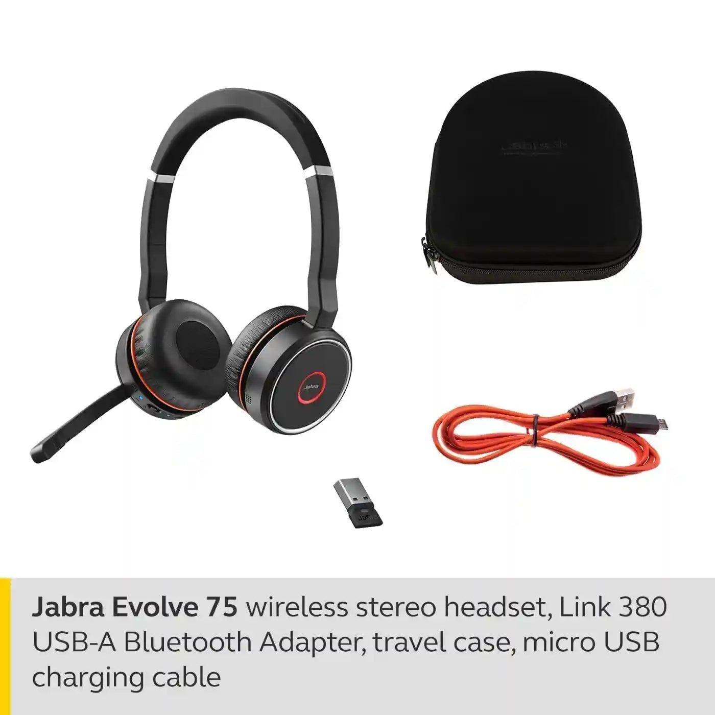 Jabra Evolve 75 MS Wireless Headset, Stereo – Includes Link 370 USB Adapter – Bluetooth Headset with World-Class Speakers, Active Noise-Cancelling Microphone, All Day Battery - Safqqa Egypt