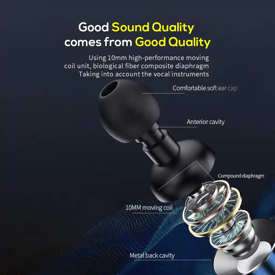 pTron (High Bass Earphones) in Ear Wired Earphones with Mic, 10mm Powerful Driver for Stereo Audio, Noise Cancelling Headset with 1.2m Tangle-Free Cable & 3.5mm Aux - (Blue)