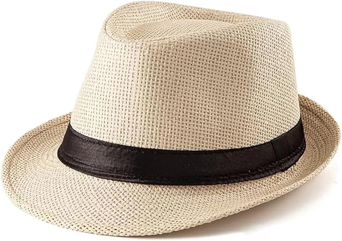 YANEK Men Straw Hat Cream Summer Beach Trilby Sun Protection – Safqqa Egypt