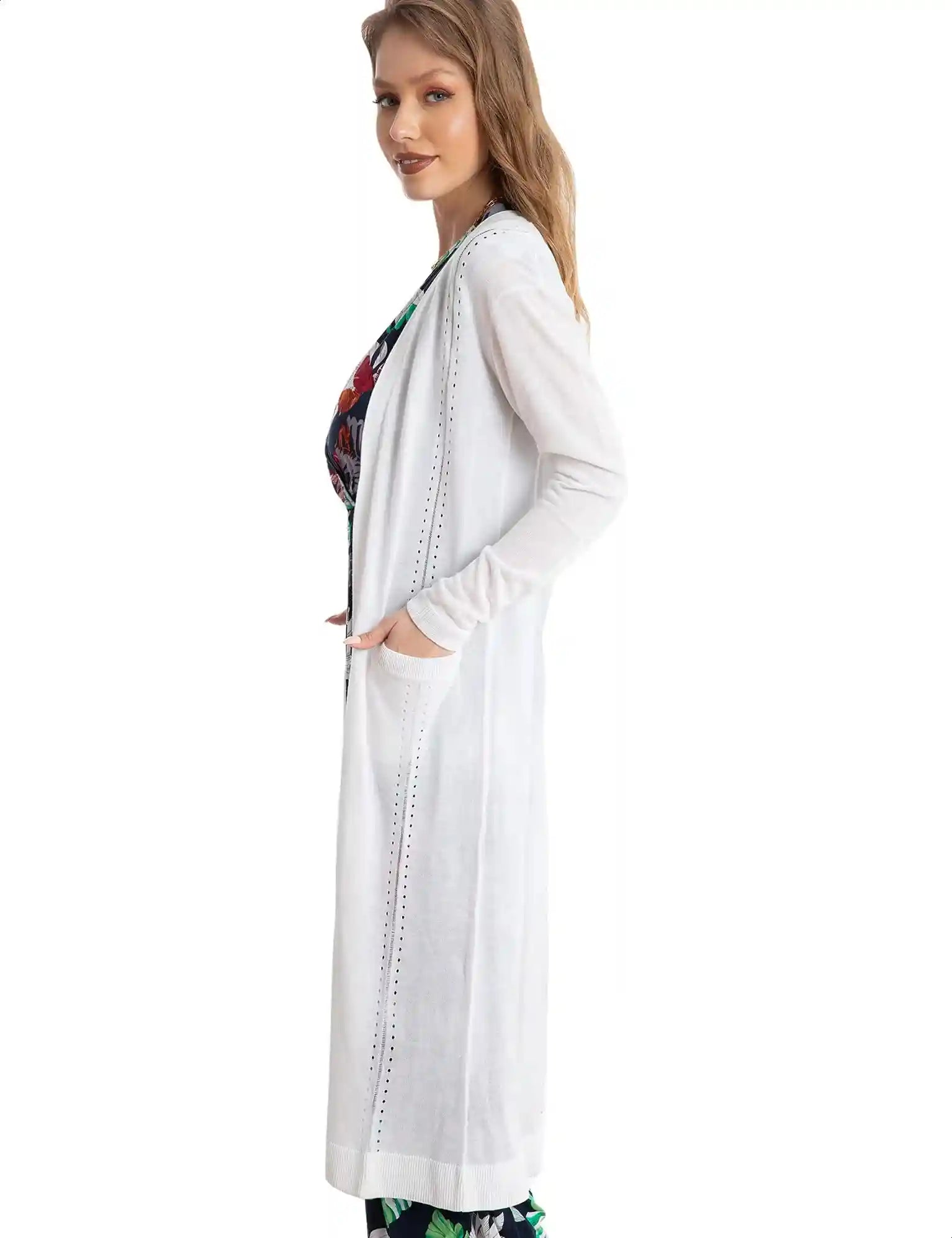 Dalydress Dare Plain Side Pockets Long Sleeves Open Front Cardigan for Women - Safqqa Egypt