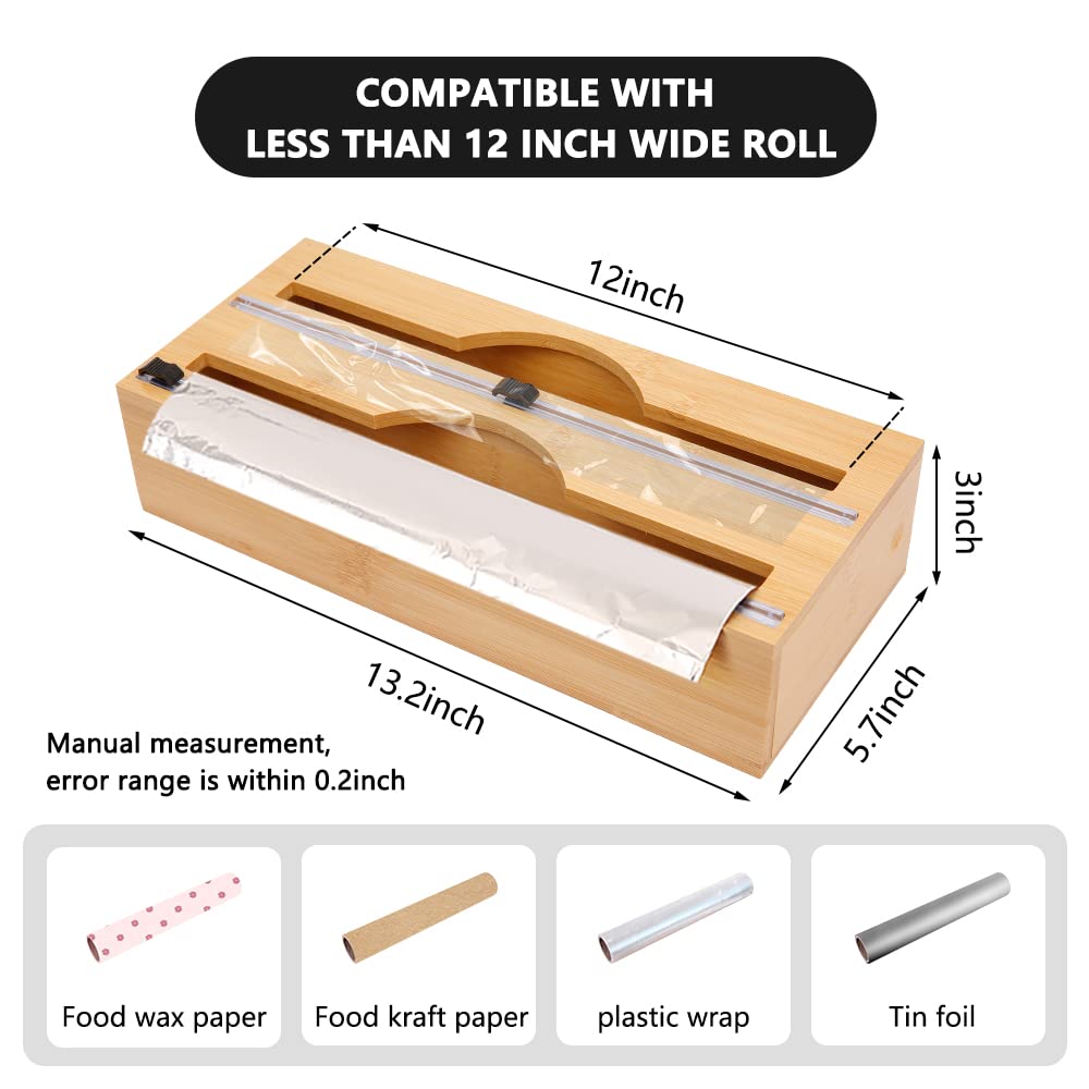 Bamboo Wood Wrap Dispenser with Slide Cutter – 2-Roll Organizer for Countertop