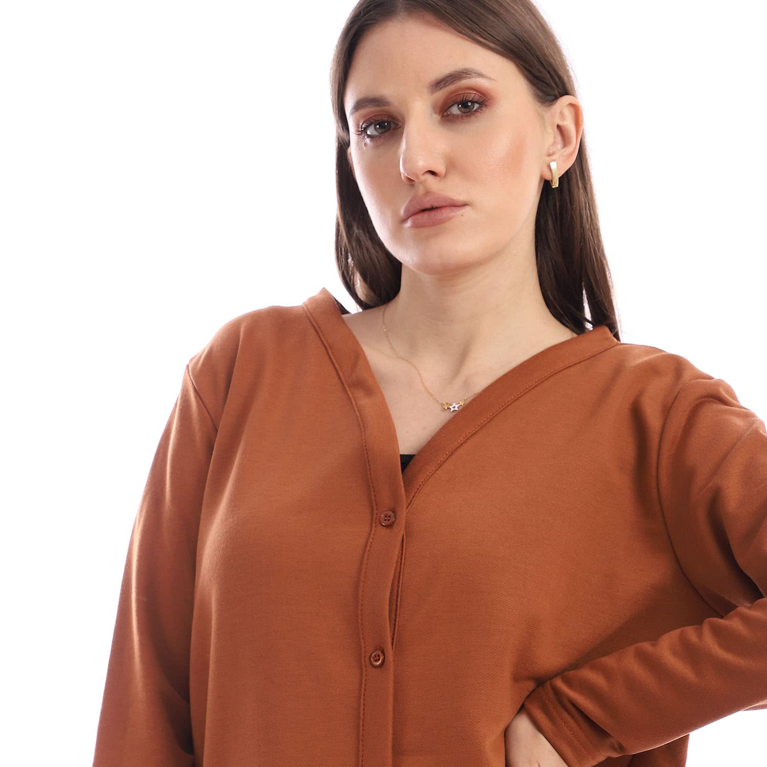 JAMILA Long Sleeves Short Length Cardigan With Buttons For Women,Crafted from soft, premium fabric for a luxurious feel.