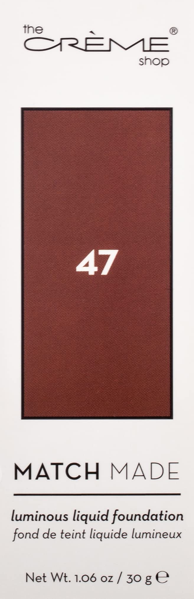 The Crème Shop Luminous Brown. Liquid Foundation Matte Finish. Lightweight Buildable to Full Coverage. Mannequin Glowy Effect. -Match Made, 47