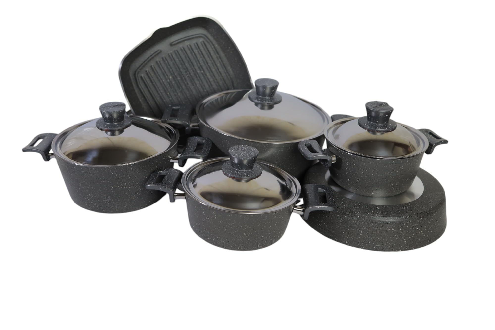 Luxago, 10 pcs Gray Granite Teflon Pot Set• 10-piece pot set for complete cooking needs