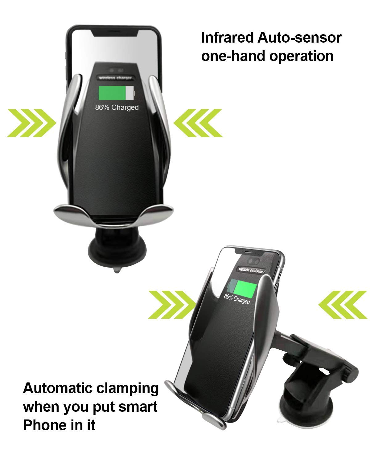 Toxel Penguin S5 2 in 1 Wireless Charger, Smart Automatic Clamping Fast Wireless Car Charger Infrared Auto-sens Air Vent Mount for All Smart Phone, Android Phone and iOS