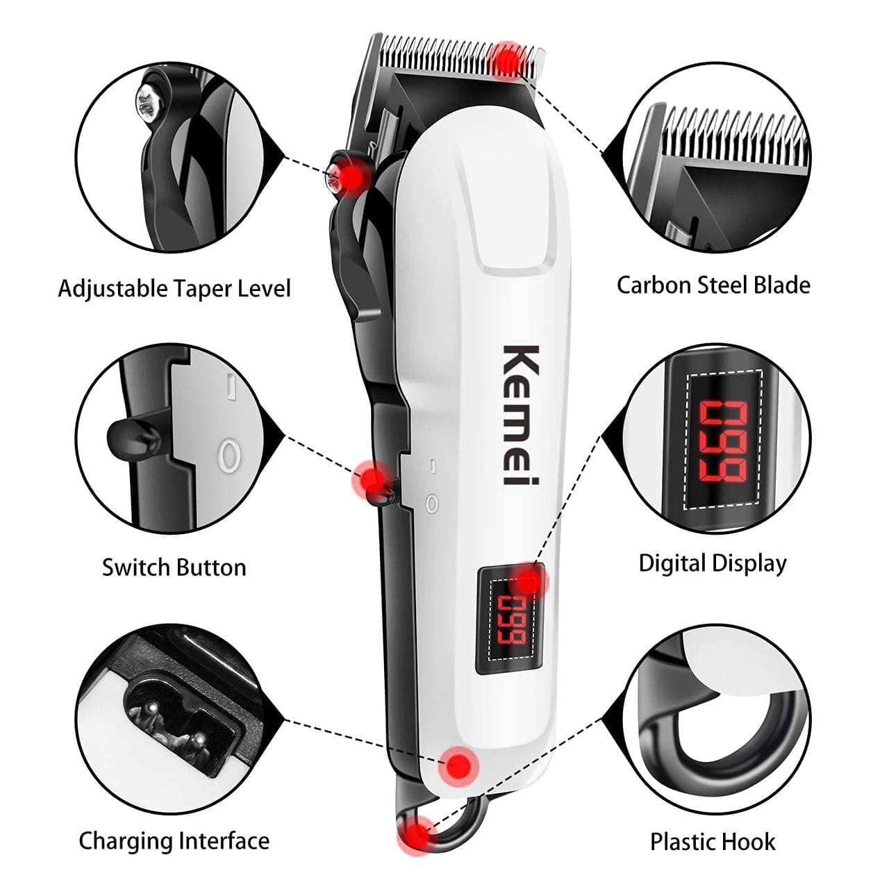 Kemei Km-809A Pet Clipper Dog Cat Grooming Kit - Professional Rechargeable Cordless Dog Clippers for Thick Coats, Small, Large Dogs, Quite Pet Grooming Shaver with Scissor