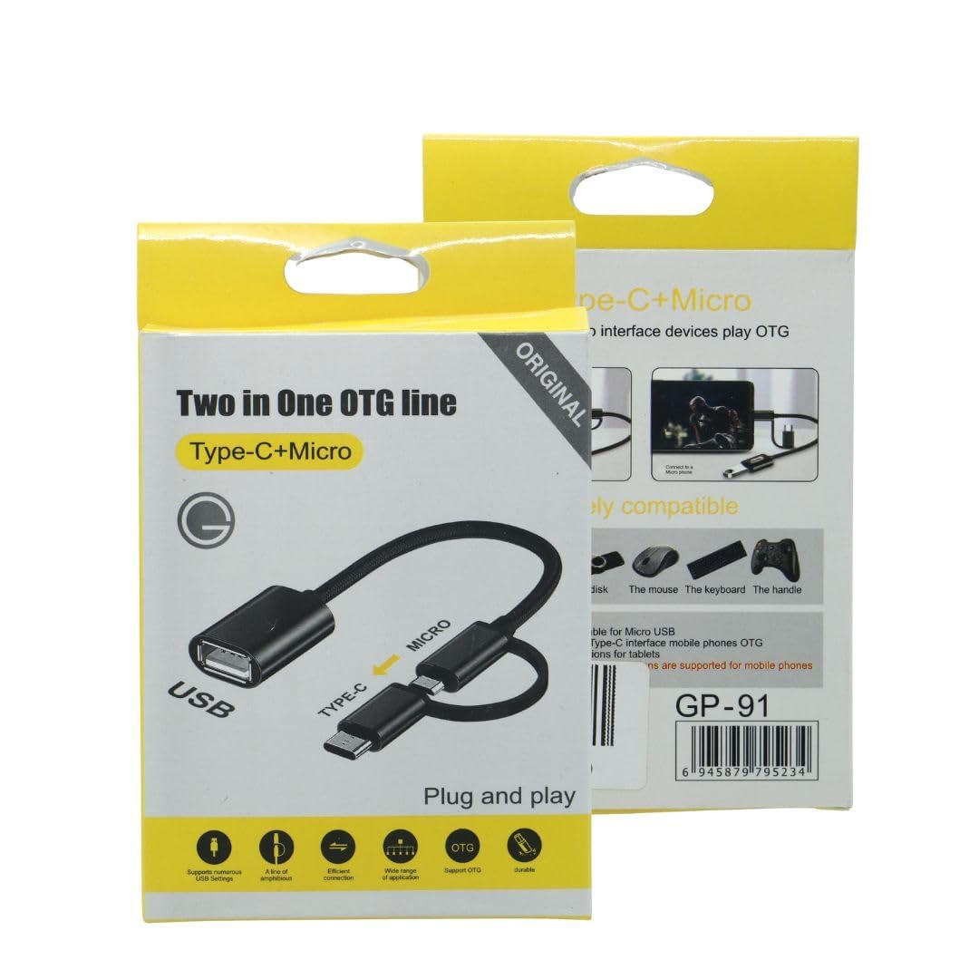 كيندكس KX 3178 2 في 1 تايب C + مايكرو إلى OTG كابل تحويل نقل بيانات (GP91) - أسود، USB