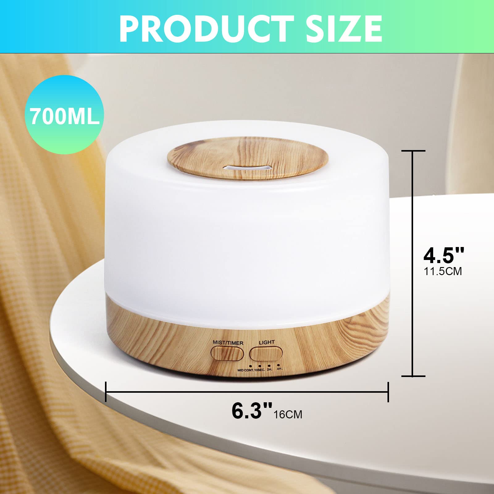 Sky-Touch  Essential Oil Aroma Diffuser 700ml, Upgraded Aromatherapy Diffuser with 4 Timer and 7 Color Lights, Cool Mist Humidifier with Auto Shut-off Function, Diffuser for Home Bedroom Office