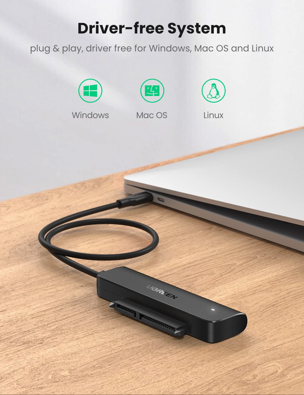 محول UGREEN من USB C إلى Sata كابل قارئ قرص صلب خارجي 2.5 SSD مجموعة نقل UASP مدعومة متوافقة مع Samsung و Crucial و WD و Toshiba قرص صلب داخلي Sata HDD SSD وجهاز كمبيوتر محمول USB C مثل MacBook