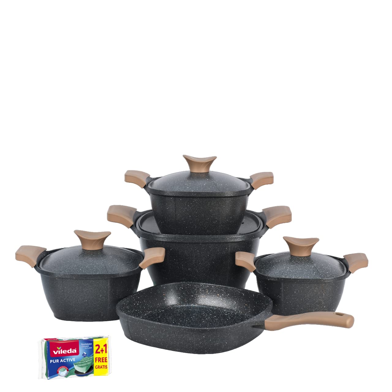 طقم طهي نيوكلاين جرانيت تيتانيوم أسود مقاس 24 سم