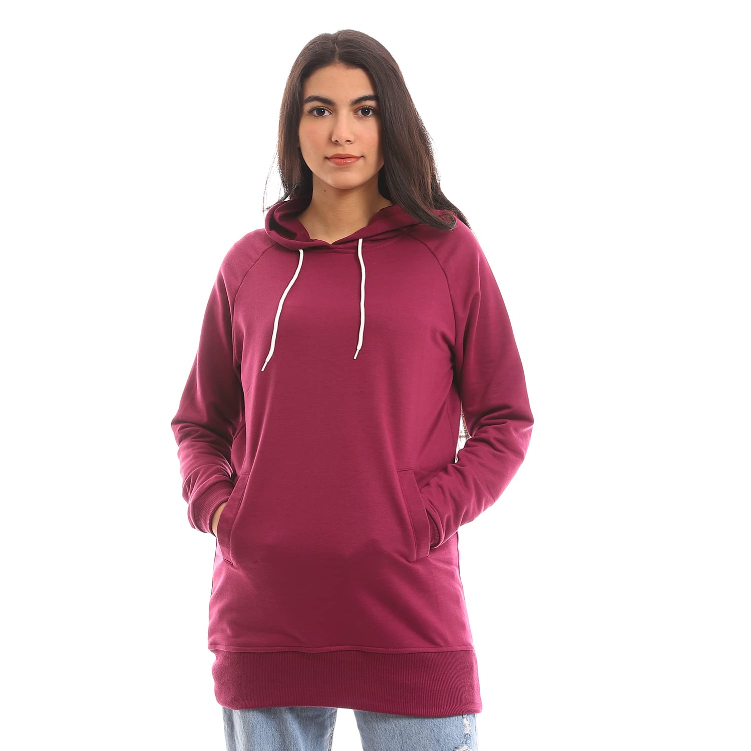 JAMILA  Long Sleeves Hoodie With Front Pocket For Women,Long sleeves with ribbed cuffs for a secure, comfortable fit.