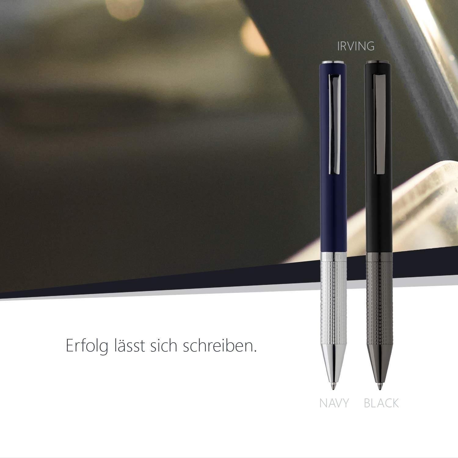 Cerruti 1881 Ballpoint Pen IRVING Black | Writing Instrument With Black Matt Finish And Chrome-Plated Fittings | Blue Ink Color