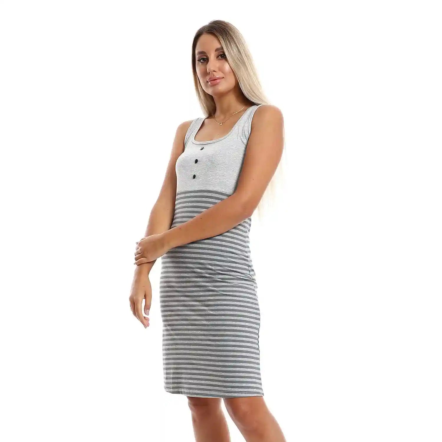 Kady slip on striped sleepshirt with front decorative buttons women