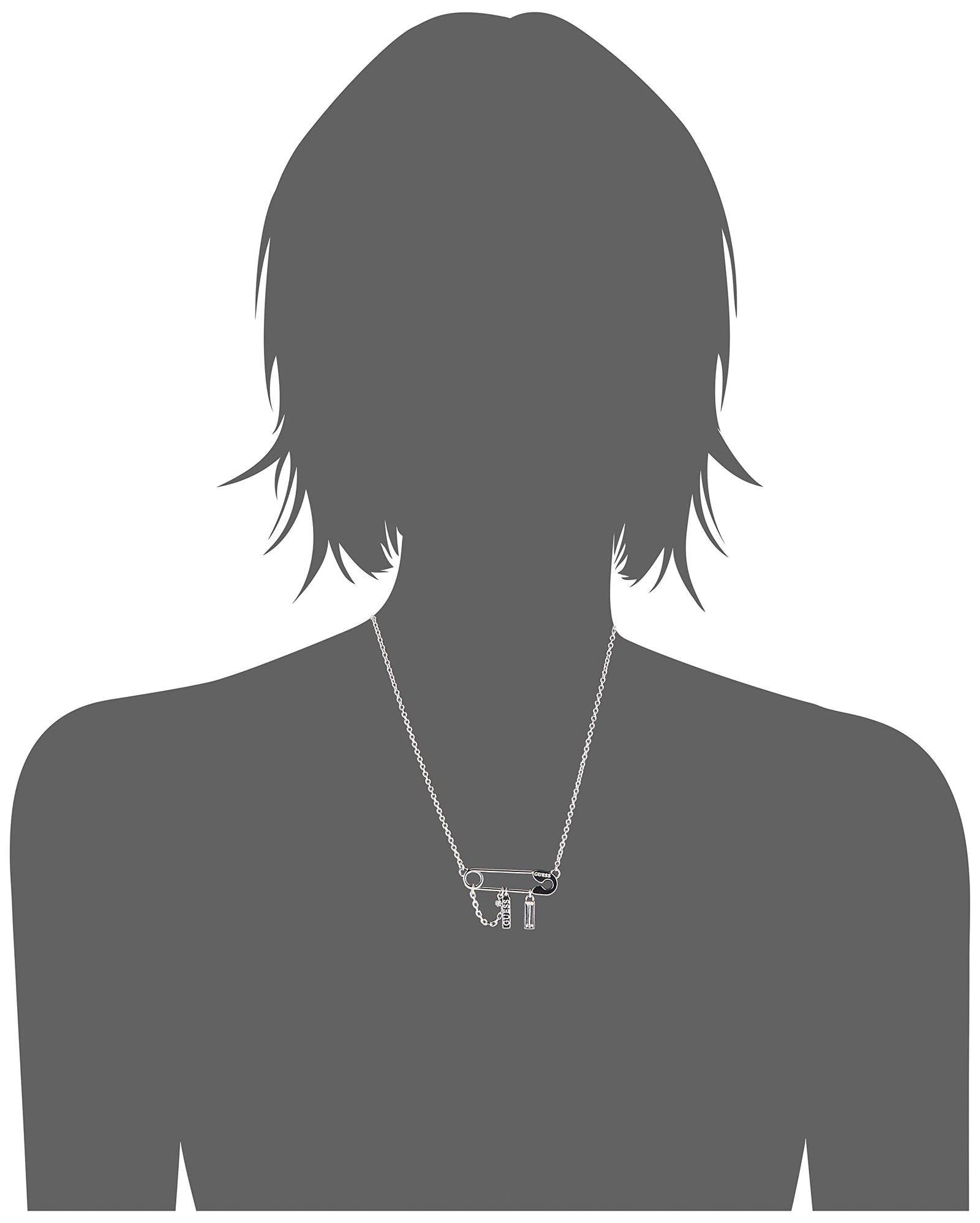 Guess Stainless Steel Zircon Embellished Pin Shaped Station Necklace