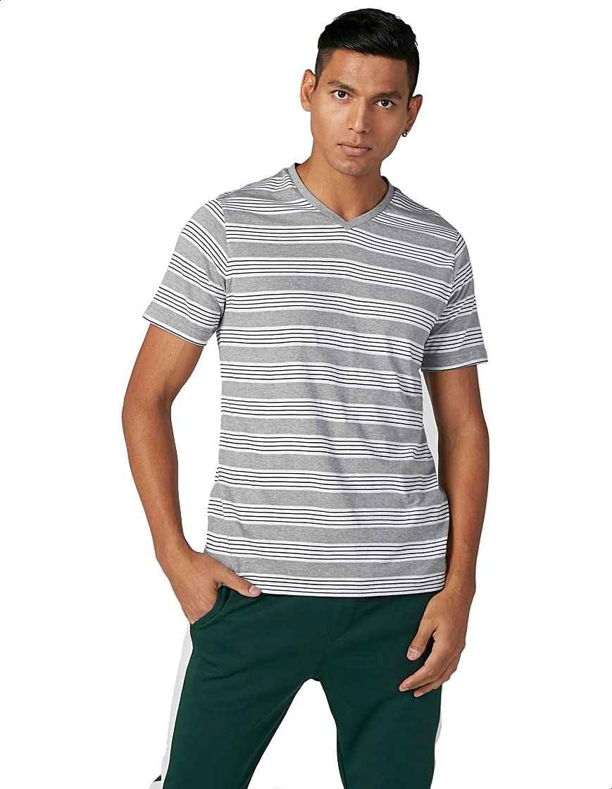 Splash Striped Short SLeeves V Neck T-shirt for men - Safqqa Egypt