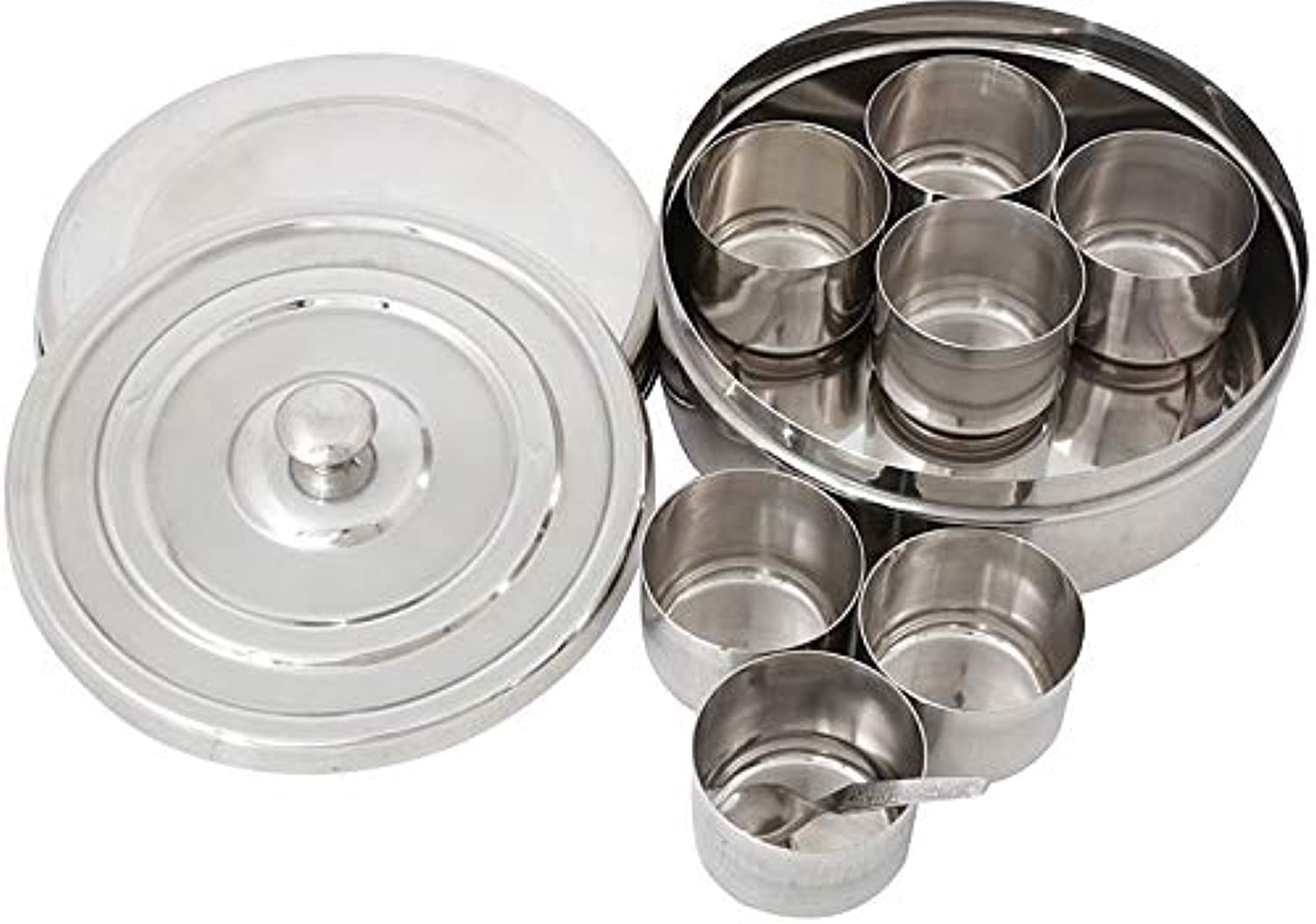 Raj Stainless Steel Catering Spice Storage Box, 8.2 cm,  -Spice Box, 7 Compartments and Spoon - Safqqa
