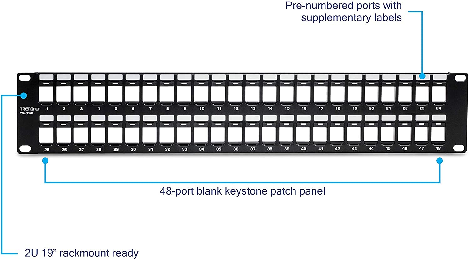 Trendnet 48-Port Blank Keystone Patch Panel – 2U High Density