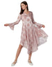 Elle Women’s Patterned V-Neck Long Sleeve Dress with Asymmetrical Hem - Safqqa