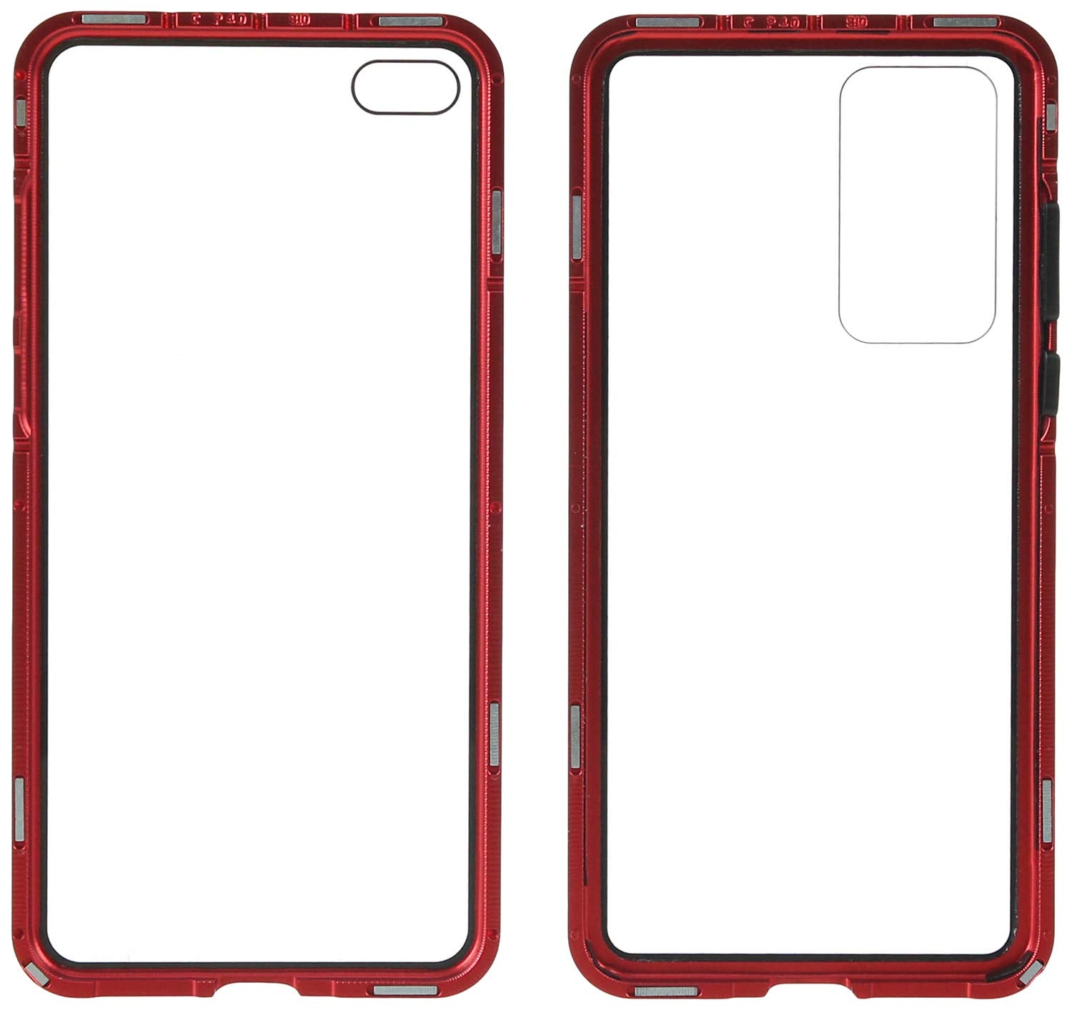 New Design 360 Full Protection Magnetic Back Cover for Huawei P40 - Clear and Red