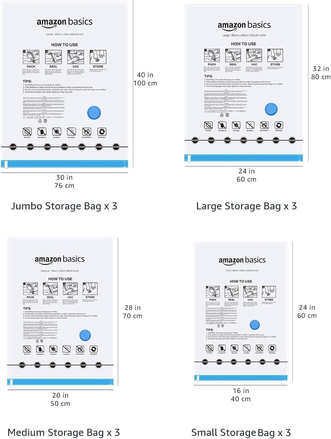 Amazon Basics Space-Saving Vacuum Storage Bags with Hand Pump for Travel
