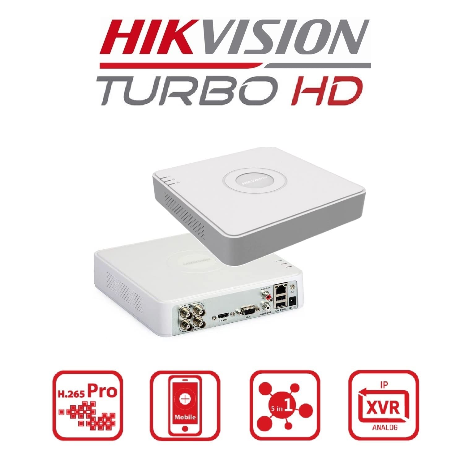 Hikvision 4 channel dvr 1080p lite h.265+ dvr ds-7104hghi-k1 with usewell hdmi (without hard drive), white