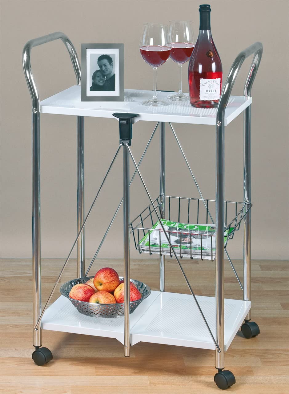 WENKO 3 Tier, Rolling Organizer, Storage Wheels, Metal cart, White