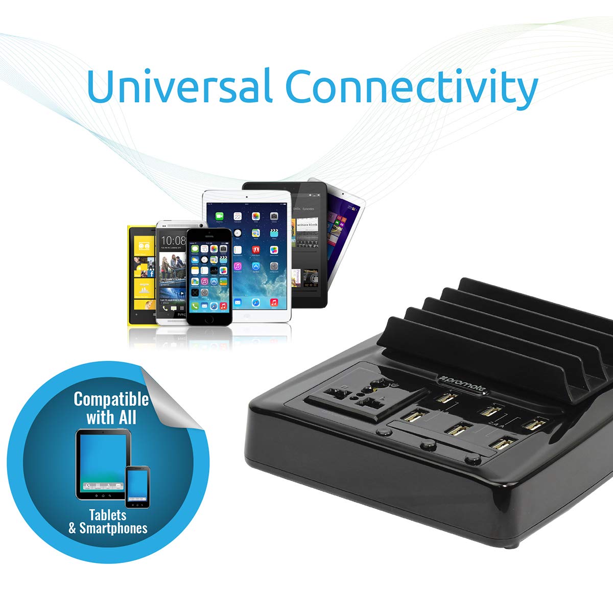 محطة الشحن السريع جدًا من بروميت حلاً مثاليًا لشحن عدة أجهزة في وقت واحد بكفاءة عالية. مصممة خصيصًا للهواتف الذكية والأجهزة اللوحية، وتتميز بوجود عدة منافذ USB توفر شحنًا سريعًا وآمنًا لجميع الأجهزة المتصلة.