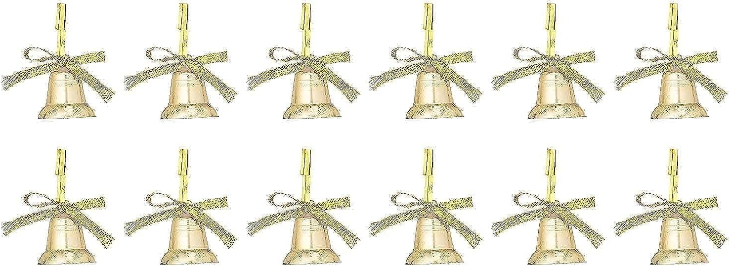 مجموعة زينة صغيرة على شكل جرس لديكور الكريسماس، 12 قطعة - ذهبي