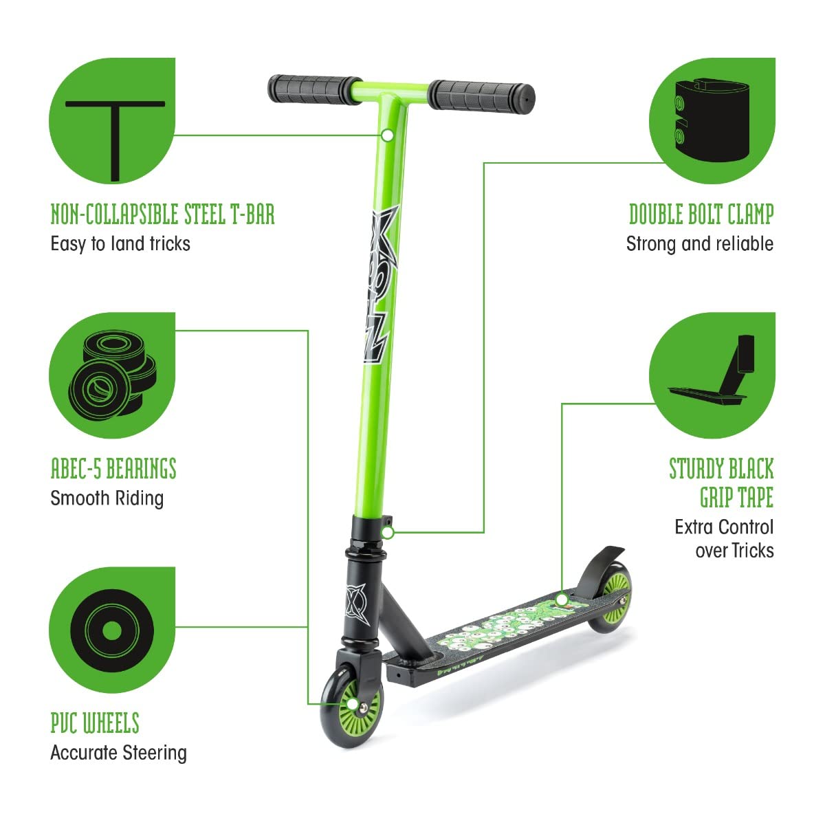 Xootz Kids Scooter - Entry Level, Beginner T-Bar Stunt Scooter, Ages 5+, Multi Colours, One Size