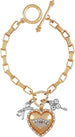 Juicy Couture Women Charm Bracelet Gold Tone Heart Ribbon Toggle