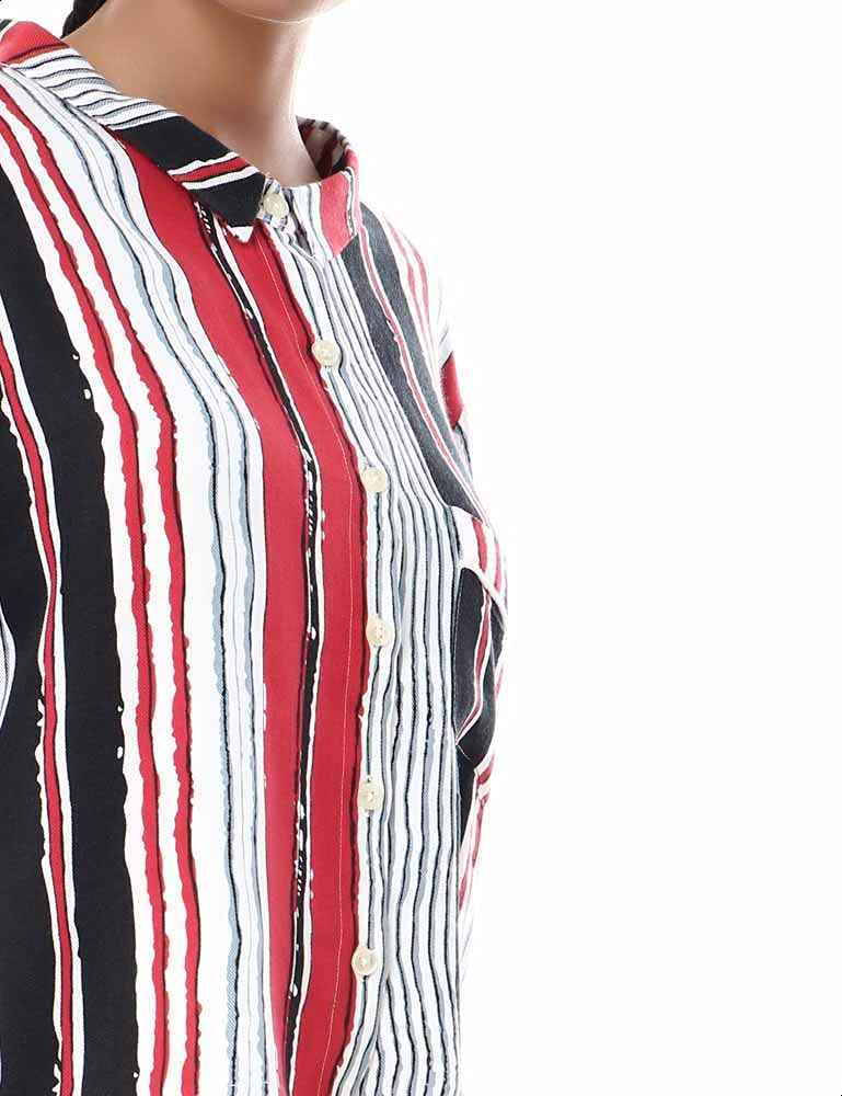 قميص راڤين مخطط بقصة فضفاضة للنساء
