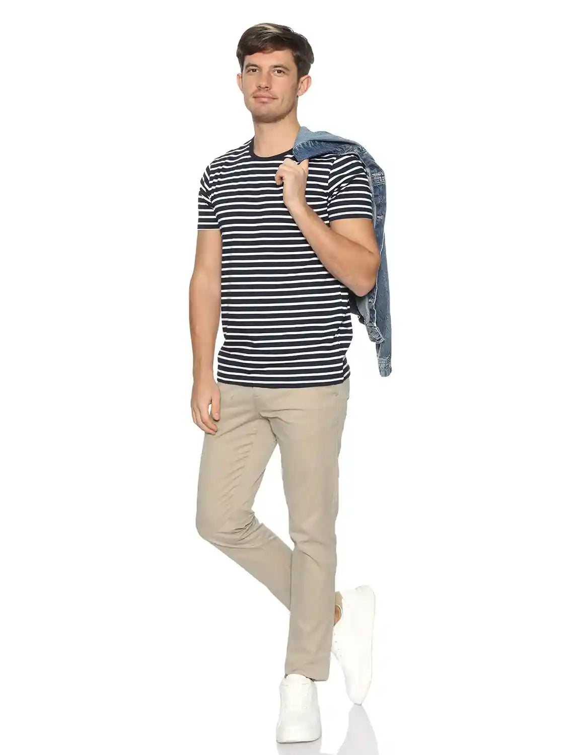 Dalydress Striped Short Sleeves Crew Neck Cotton T-shirt for Men - Safqqa Egypt