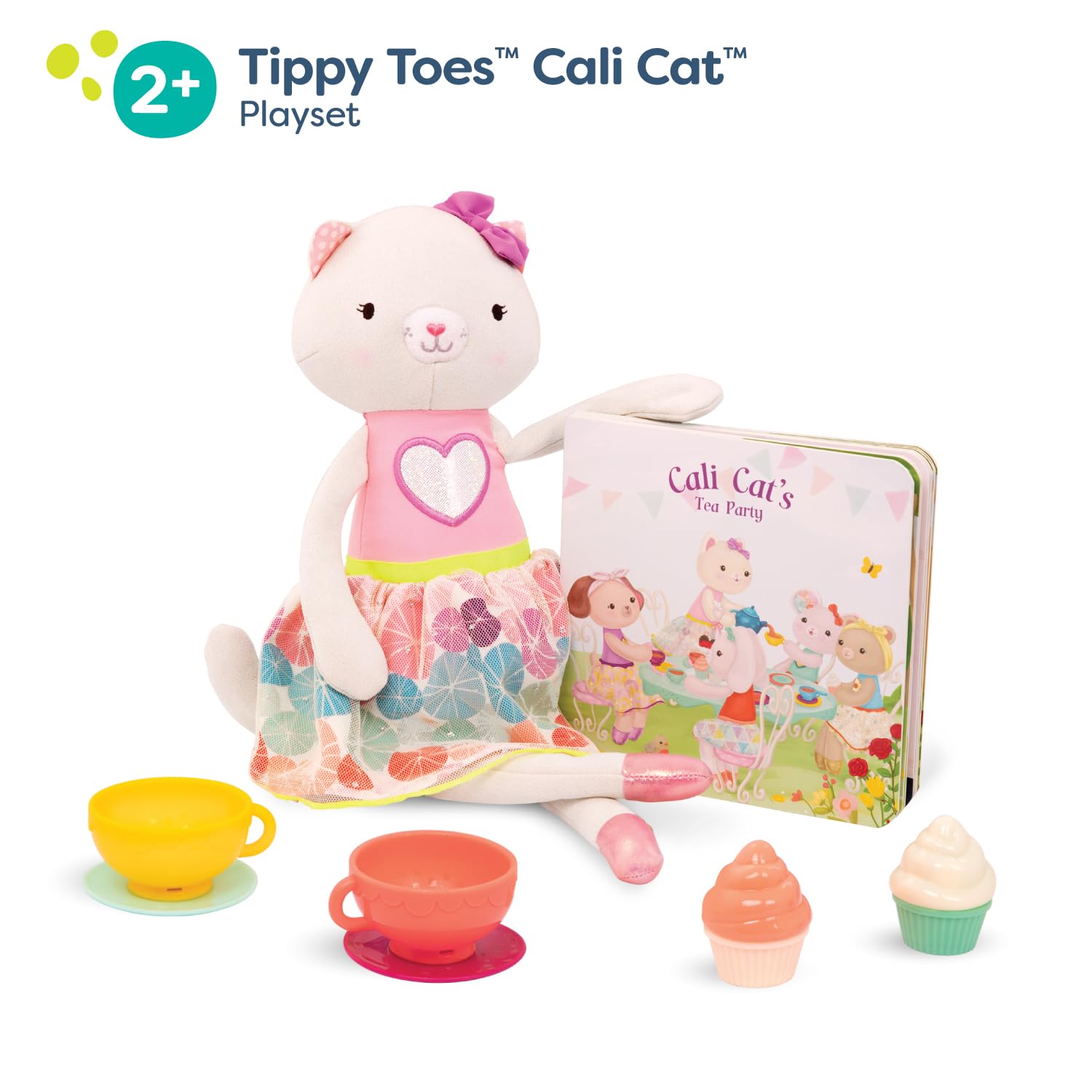 لعبة قطيفة B. toys مع كتاب ولوحة شاي – Tippy Toes Cali Cat