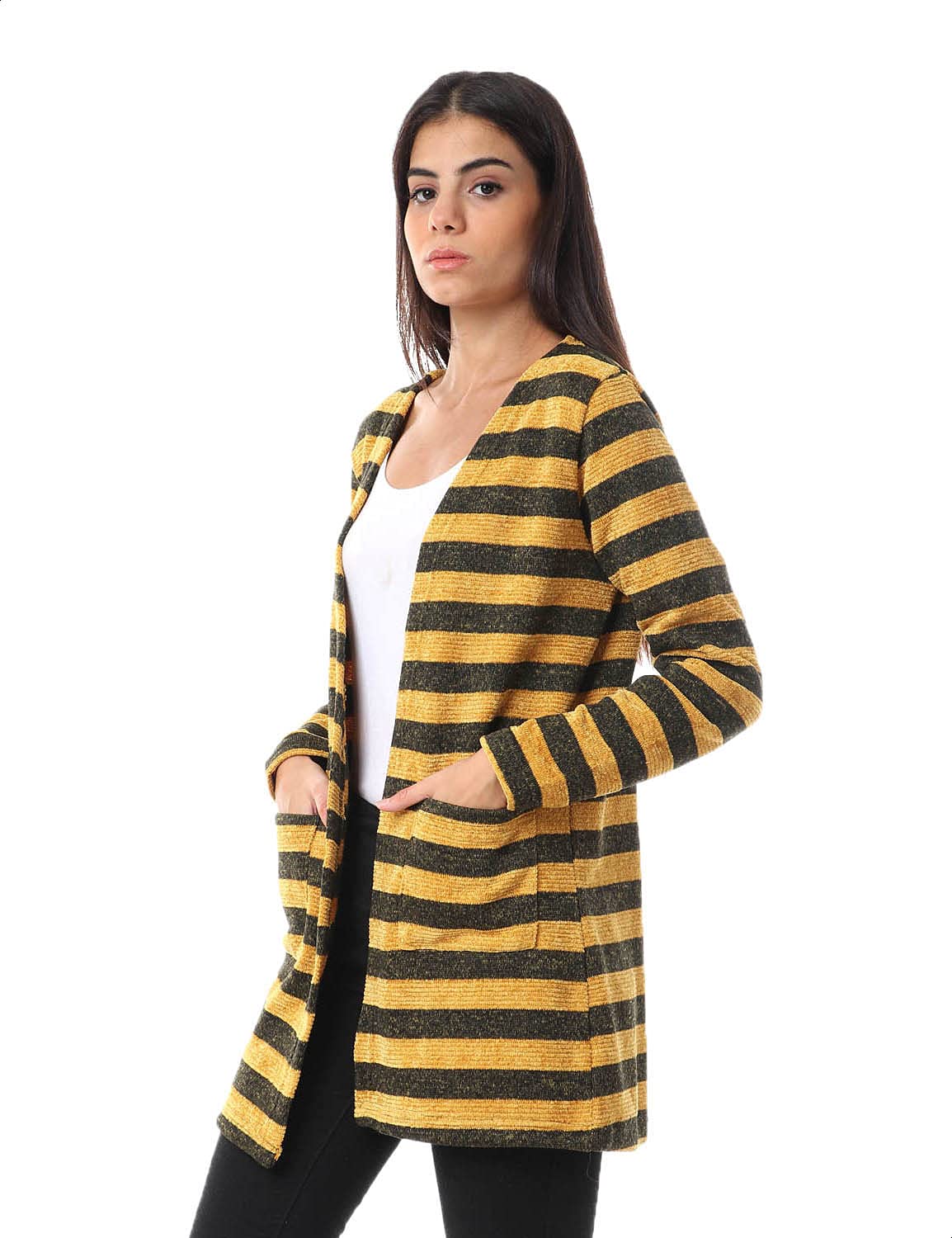 Jamila Front Pockets Long Sleeves Open Cardigan For Women,Elegant open-front design for easy layering.