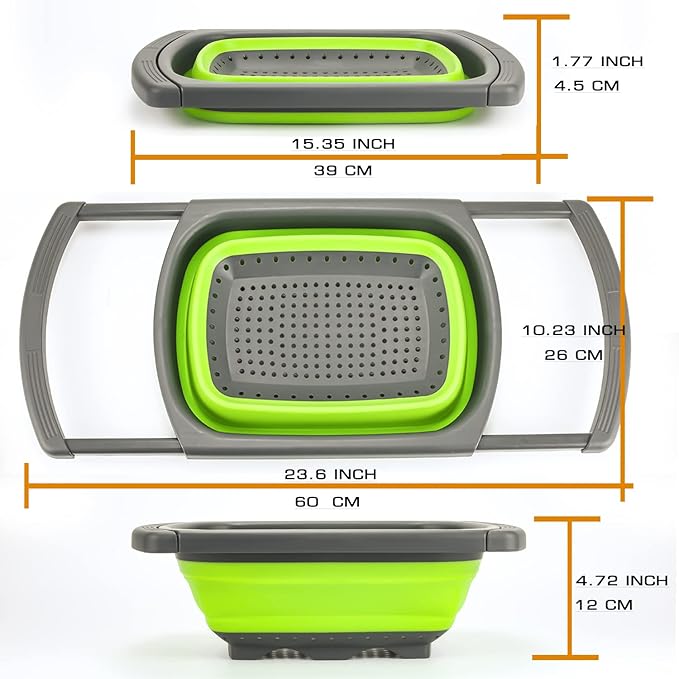 Collapsible Colanders Strainers, Fruit and Vegetable Cleaning Filter Basket, Food-grade Silicone Foldable Kitchen Drain Strainers with Handle, Dishwasher for Draining Pasta Veggies ( Without Box)