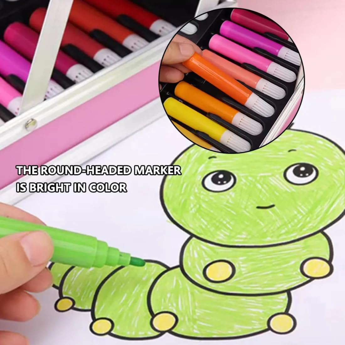 مجموعة أدوات رسم للأطفال – 145 قطعة بطبقتين مع حقيبة ألومنيوم