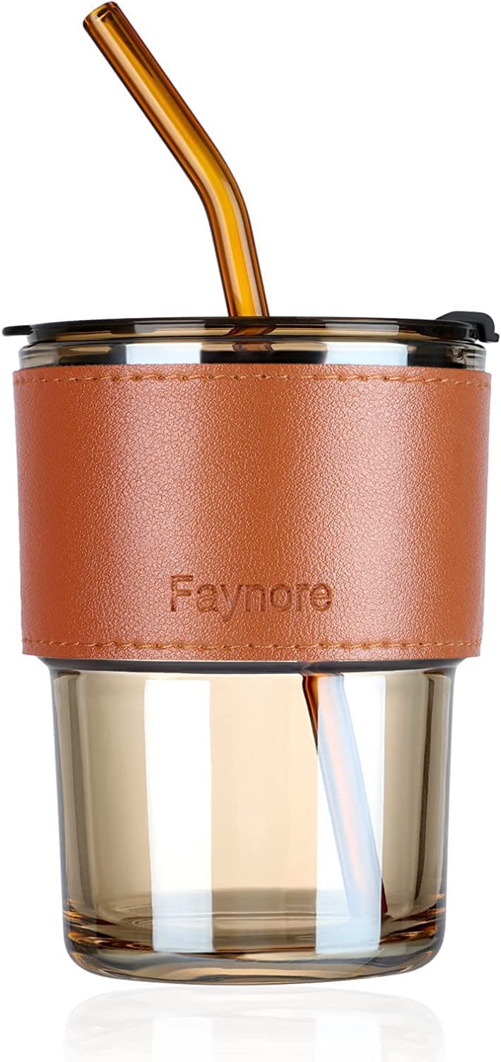 كوب مع حافظة جلد مقاومة للحرارة للشاي والقهوة والحليب شفاطة كهرماني متعدد الالوان