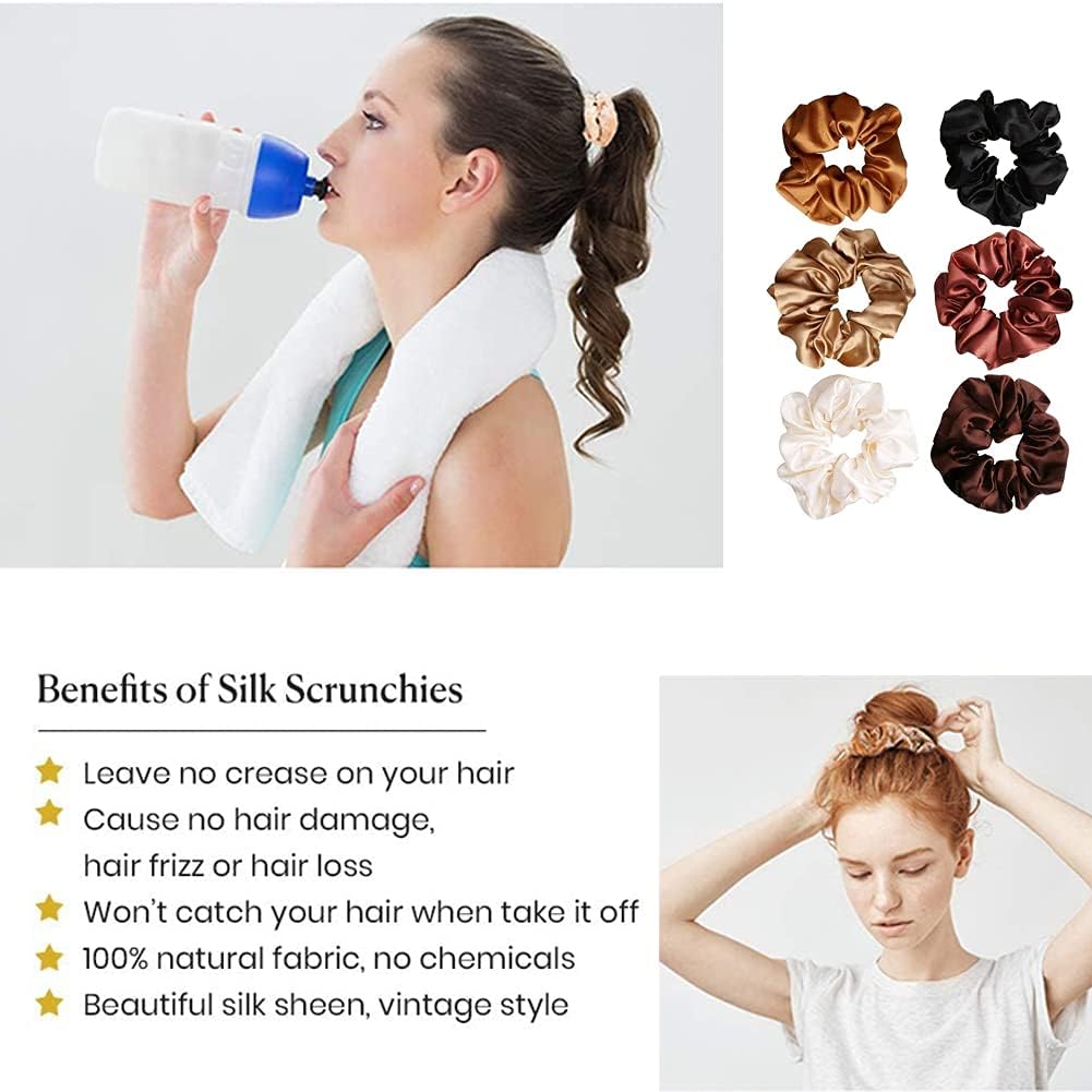 12 Pcs Satin Hair scrunchies, Colorful Silk Scrunchies Elastic Hair Tie Hair Band for Women Girls Teens Thick Thin Curly Hair